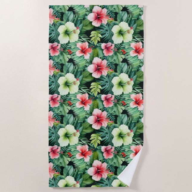 Tropical Flowers Beach Towel (Front)