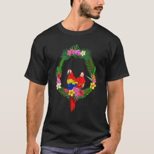 Tropical Flowers Bird Animal Floral Macaw Parrot T-Shirt