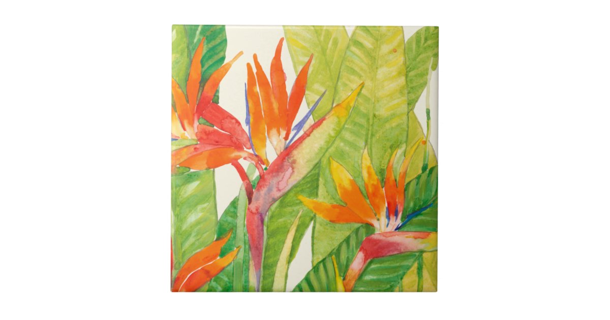 Tropical Flowers | Bird of Paradise Ceramic Tile | Zazzle