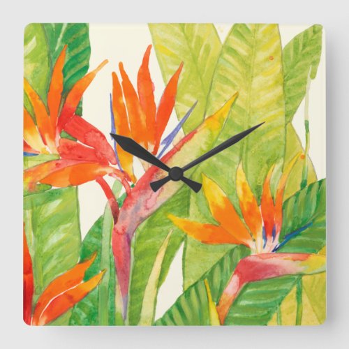 Tropical Flowers  Bird of Paradise Square Wall Clock