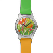 Tropical Flowers | Bird Of Paradise Wrist Watch at Zazzle