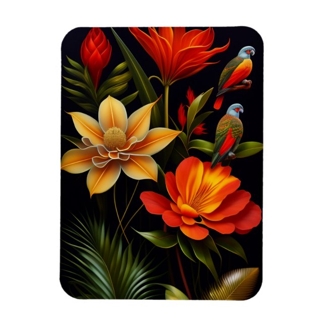 Tropical Flowers & Birds | Modern Haeckel   Magnet (Vertical)
