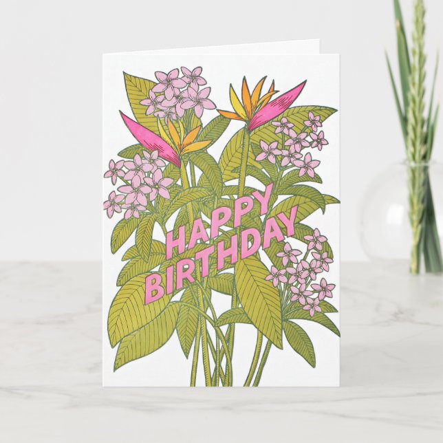 Tropical Flowers Birthday Letterpress Card (Front)