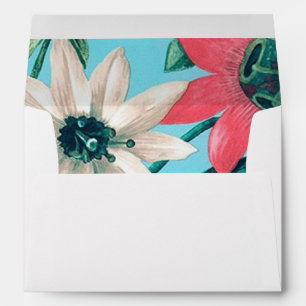 tropical flowers blue floral lined envelopes