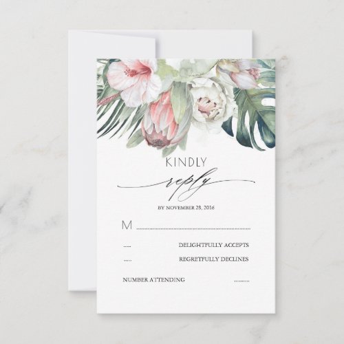 Tropical Flowers Blush Pink Wedding RSVP