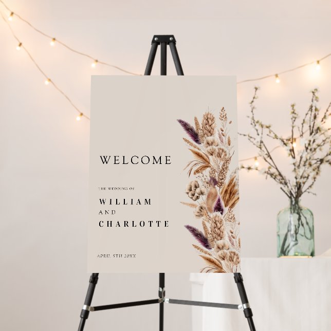Tropical Flowers Bohemian Wedding Welcome Sign (In Situ (Stand))