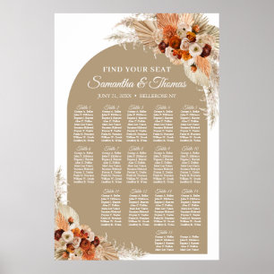 Tropical flowers boho arch terracotta pampas grass poster