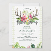 Tropical Flowers Boho Rustic Antler Bridal Shower Invitation (Front)