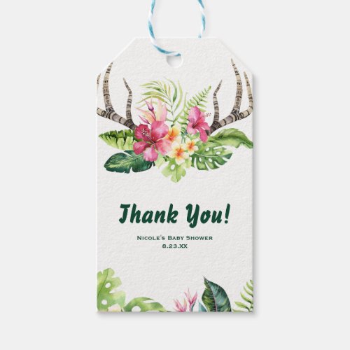 Tropical Flowers Boho Rustic Antlers Bridal Shower Gift Tags