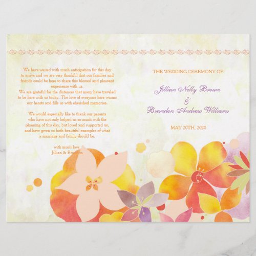 Tropical Flowers Boho Wedding Bi Fold Program