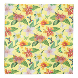 Tropical Flowers & Butterflies pattern Duvet Cover