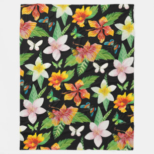 Tropical Flowers & Butterflies pattern Fleece Blanket