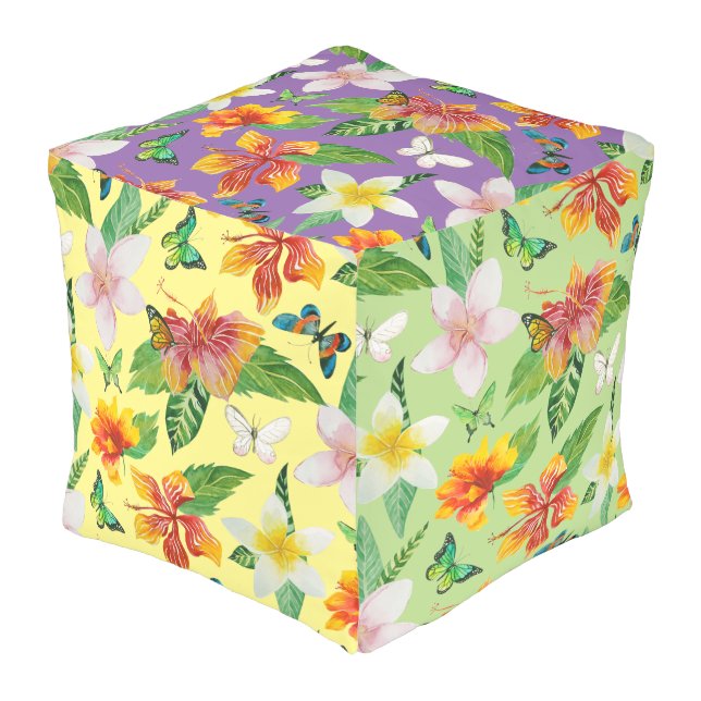 Tropical Flowers & Butterflies pattern Outdoor Pouf (Angled Front)