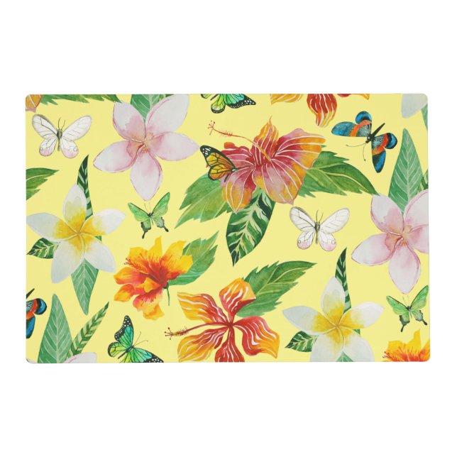 Tropical Flowers & Butterflies pattern Placemat (Front)