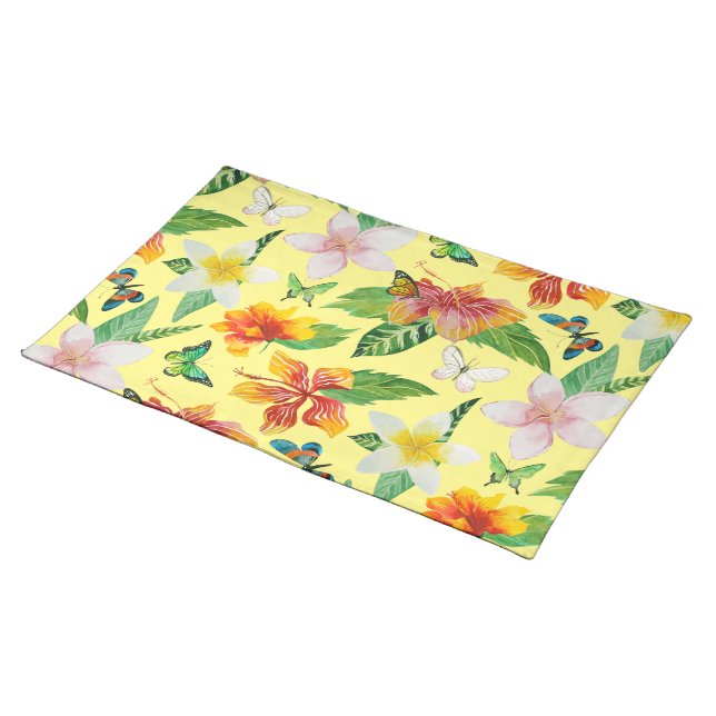 Tropical Flowers & Butterflies pattern Placemat (On Table)