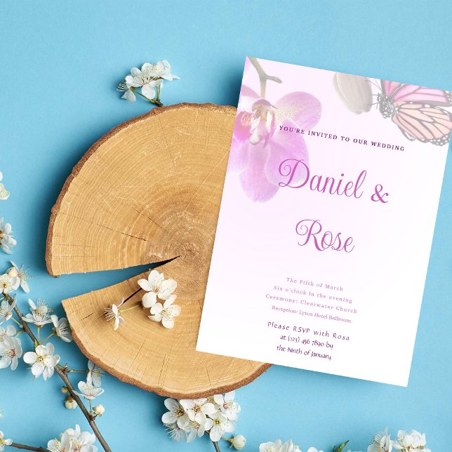 Tropical Flowers & Butterflies Wedding Invitation (Creator Uploaded)