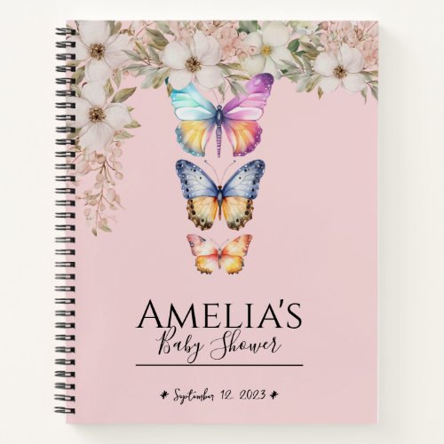 Tropical Flowers Butterfly Baby Shower Guestbook Notebook