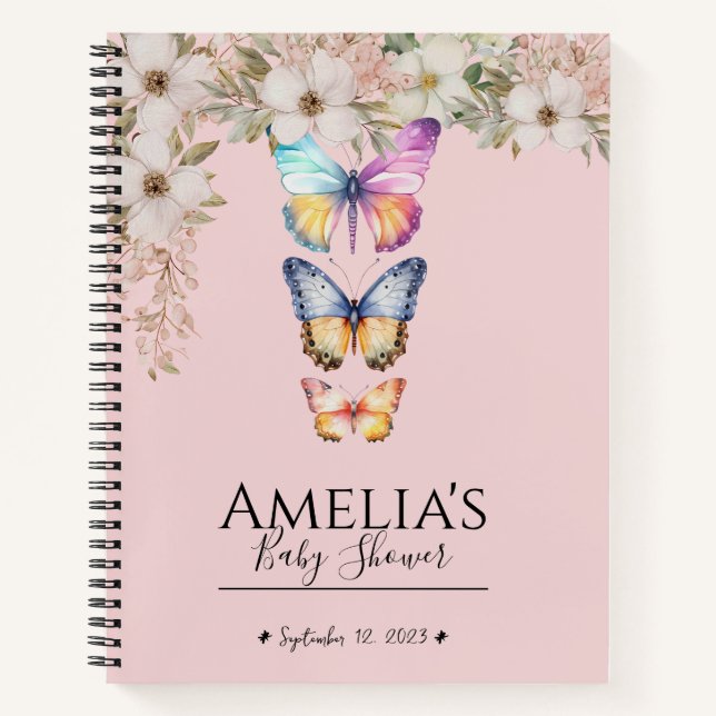 Tropical Flowers Butterfly Baby Shower Guestbook Notebook (Front)