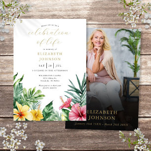 Tropical Flowers Celebration Of Life Photo Invitation