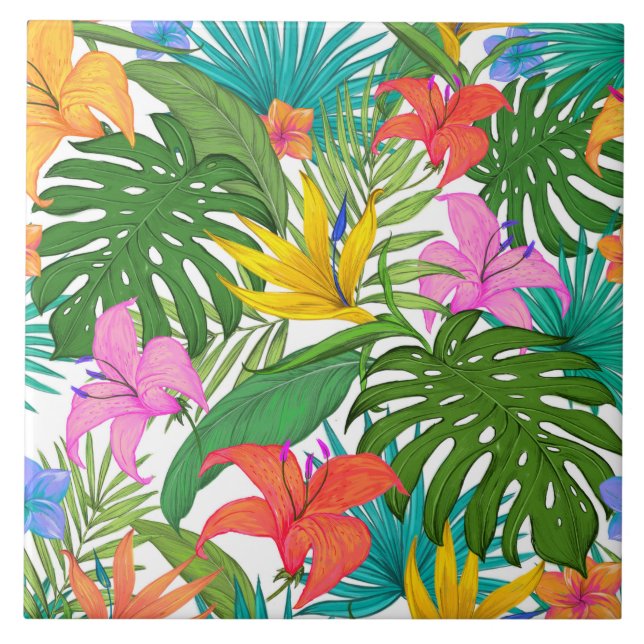 tropical flowers ceramic tile (Front)