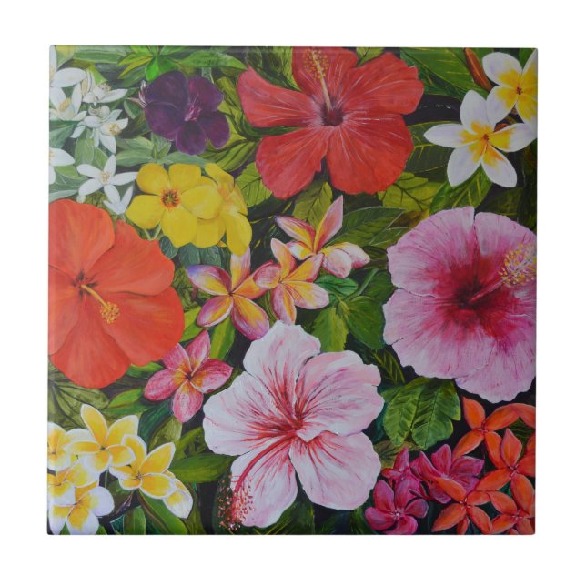 Tropical Flowers Ceramic Tile (Front)