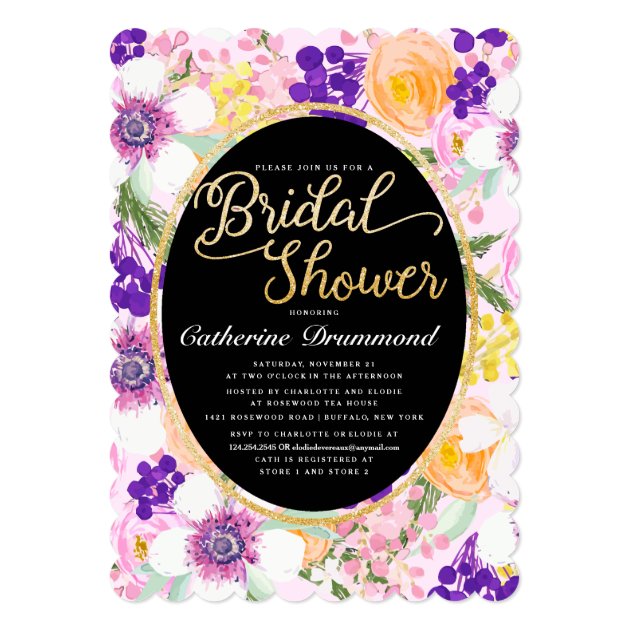Tropical Flowers Chic Bridal Shower Invitation