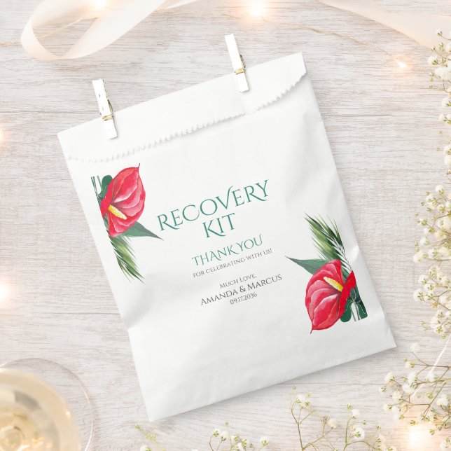 Tropical Flowers Classy Wedding Recovery Kit Favor Bag (Clipped)