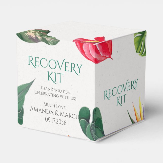 Tropical Flowers Classy Wedding Recovery Kit Favor Boxes (Back Side)