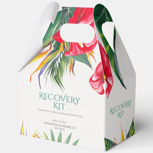Tropical Flowers Classy Wedding Recovery Kit Favor Boxes (Front)