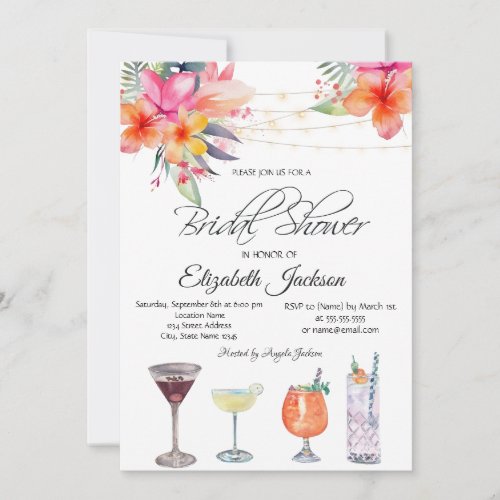 Tropical Flowers Cocktails  Bridal Shower  Invitation