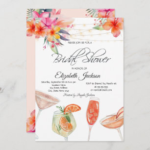 Tropical Flowers Cocktails Lights Bridal Shower  Invitation