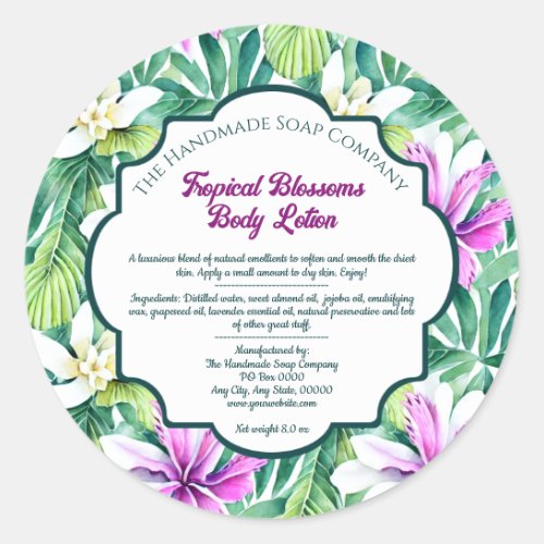  Tropical Flowers Cosmetics and Skin Products Classic Round Sticker