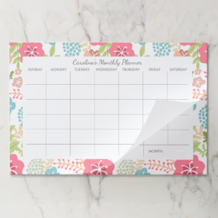Tropical Flowers Custom Desk Pad Monthly Planner