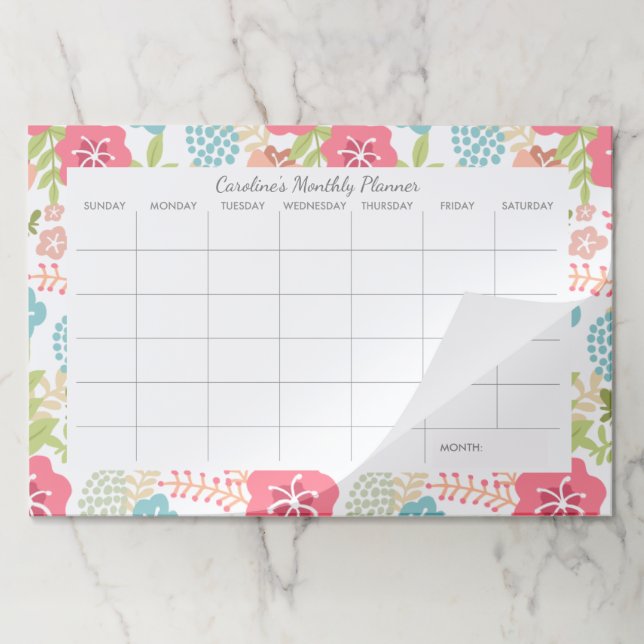 Tropical Flowers Custom Desk Pad Monthly Planner (Folded)