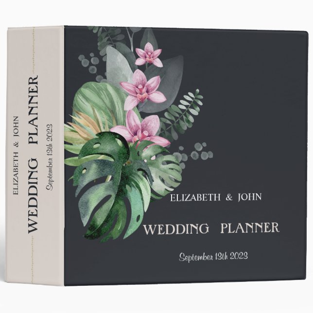 Tropical Flowers Dark  3 Ring Binder (Front/Spine)