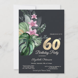 Tropical Flowers Dark 60th Birthday  Invitation