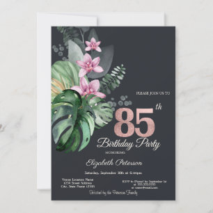Tropical Flowers Dark 85th Birthday  Invitation