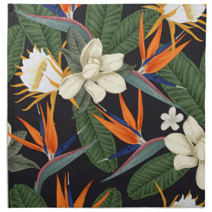 Tropical flowers, dark background, floral seamless cloth napkin