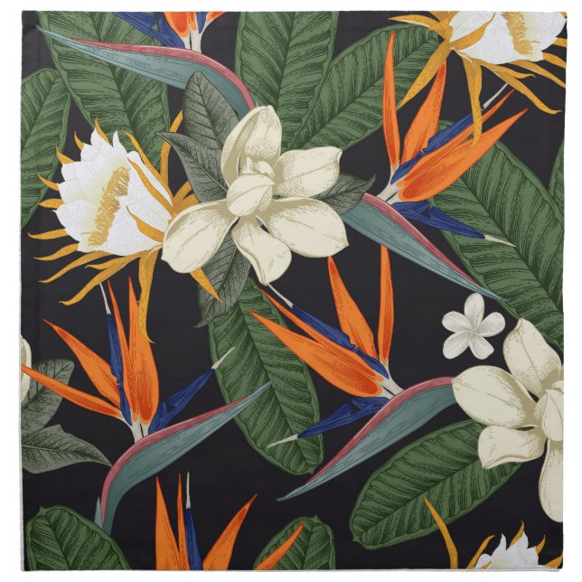 Tropical flowers, dark background, floral seamless cloth napkin (Front)