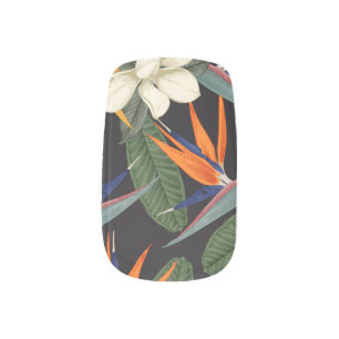 Tropical flowers, dark background, floral seamless minx nail art