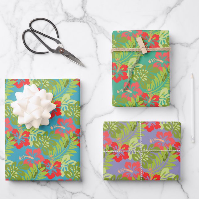 Tropical Flowers Design Wrapping Paper Sheets (Front)