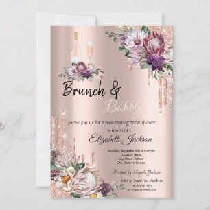 Tropical Flowers Drips Rose Gold Brunch & Bubbly Invitation