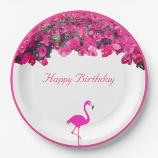 Tropical flowers & flamingo Birthday