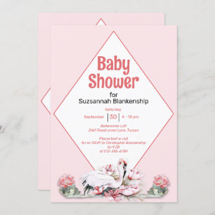 Tropical Flowers & Flamingo Custom Baby Shower Invitation