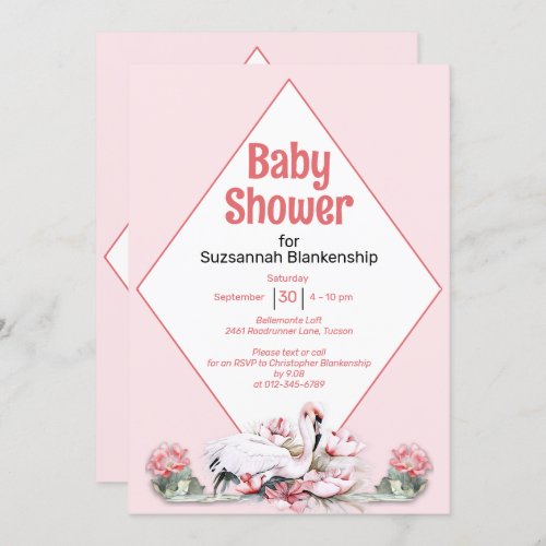 Tropical Flowers  Flamingo Custom Baby Shower Invitation