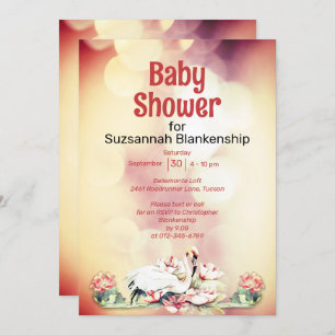 Tropical Flowers & Flamingo Custom Baby Shower Invitation