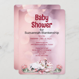 Tropical Flowers & Flamingo Custom Baby Shower Invitation