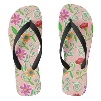 Tropical Flowers Flip Flops by HappyGabby at Zazzle