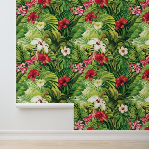 Tropical Flowers floral Leaves Leaf Green  Wallpaper