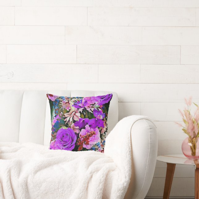 Tropical Flowers Floral Throw Pillow (Couch)